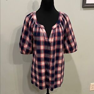 St. John's Bay Blue and Red Checkered Blouse- Worn twice